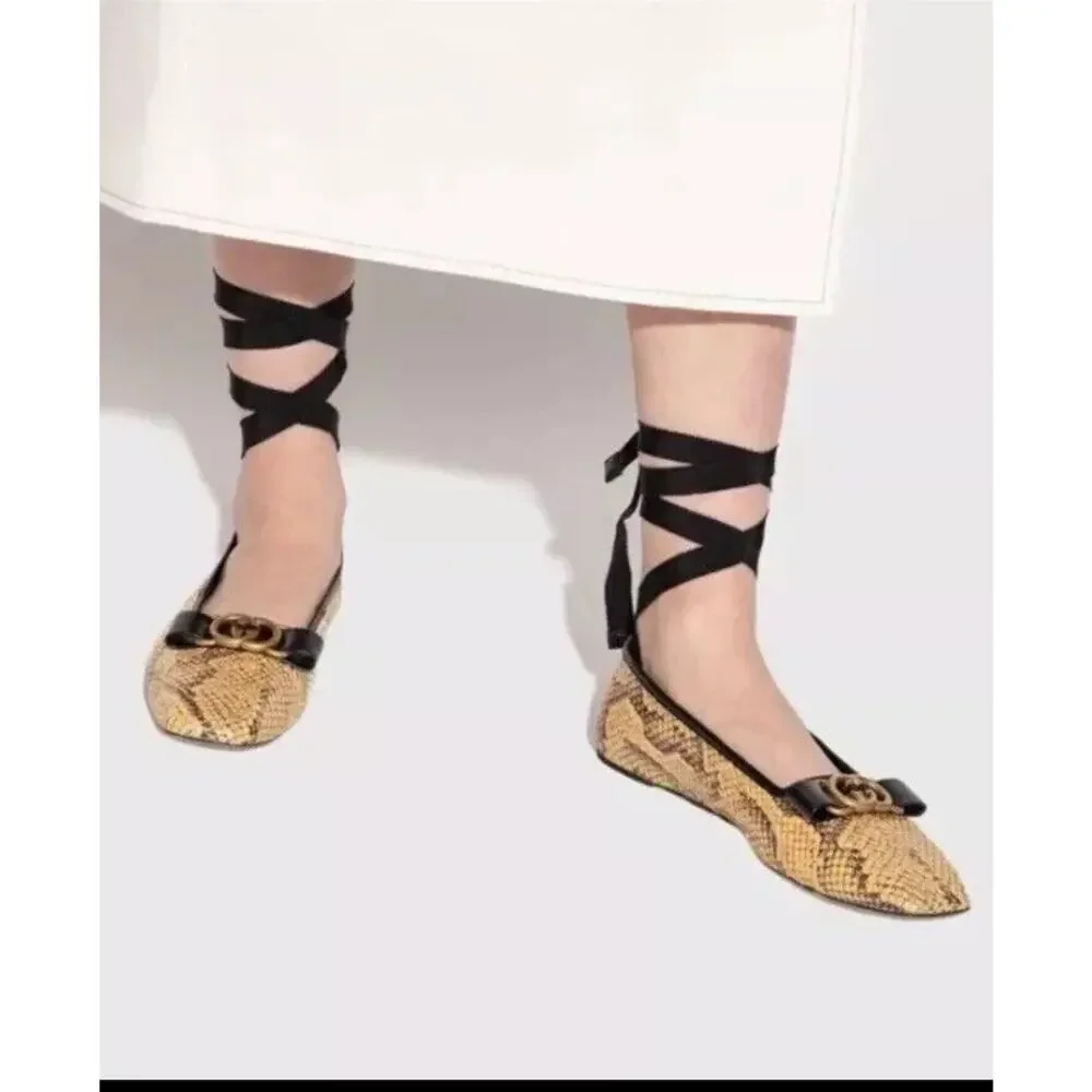 Gucci Double G Interlocking Python Snakeskin Ballet Ballerina Flats Size EU 39.5 - Picture 10 of 12